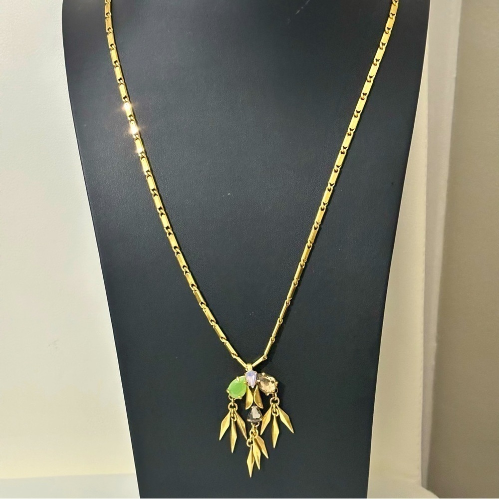 J.Crew tassel rhinestone articulated matte brass necklace 32” length 16” drop